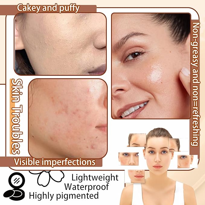 Mushroom Head Air Cushion CC Cream Foundation Makeup,Moisturizing Non-Greasy BB Cream Foundation,Long Lasting Matte Concealer Full Coverage Face Makeup Liquid Foundation for All Skin Types(Natural)