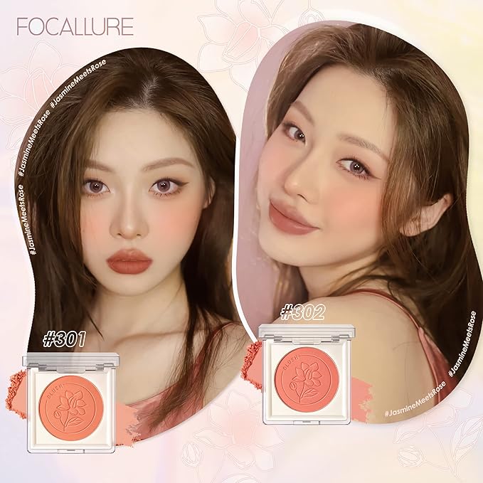 FOCALLURE Powder Palette Blush, Matte Mineral Blush Powder, Bright Shimmer Face Blush Makeup, Contour and Highlight Blush Palette, Highly Pigmented, Long Lasting, Waterproof, Blendable, #301