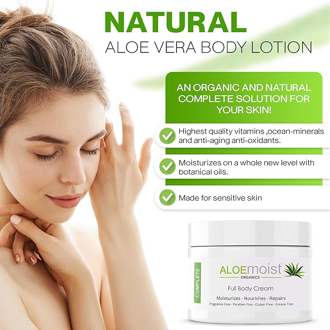 Organic Aloe Vera Lotion - Face & Body Moisturizing Cream with Natural Aloe Vera, Vitamin E Oil, Vitamin C, Retinol Cream, Shea Butter – Anti Aging Face Moisturizer for Women, Dry Skin (8 oz)