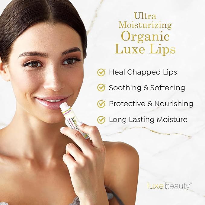 Luxe Beauty No-Beeswax & Petroleum Organic Lip Moisturizer – Vegan Lip Balm for Men & Women – For Sun/Wind Damage, Dryness & Chapping – 4-Pack Hydrating Lip Care Products That Work Over/Under Lipstick