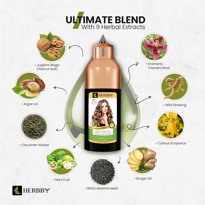 Hair Color Shampoo for Gray Hair Coverage&Color Transform with 9 Herbal Extracts –Long Lasting(6-8 Weeks),Shiny,Evenly Colored,Instant Hair Dye Shampoo&Conditioner, 500 Ml (LIGHT BROWN COLOR)