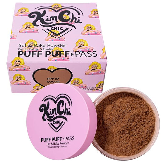 Kimchi Chic Beauty Puff Puff Pass Set and Bake Powder, Loose Face Powder with Extra Fluffy Setting Powder Puff, Soft Brown Face Makeup for Uneven Skin Tone, 07 Cocoa