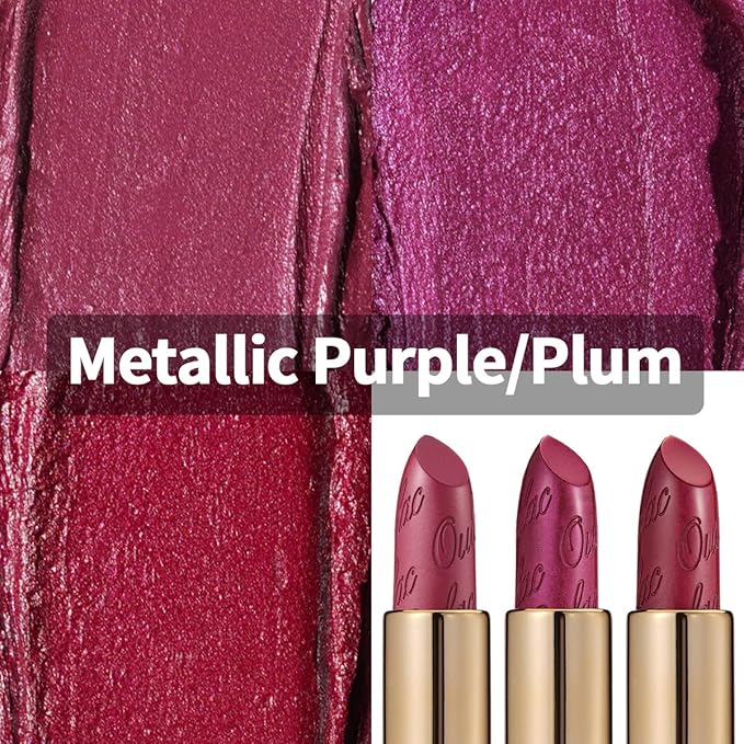 Oulac Metallic Lipstick Set- Dark Lipcolor with Moisturizing Formula, Vegan Beauty, Full-Coverage Lip Color, Christmas Gifts for Women, 4.3g X 3PCS