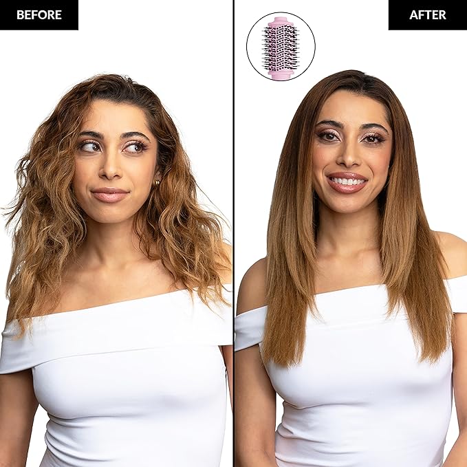 FoxyBae 3-in-1 Ceramic Interchangeable Hair Tools - Blowout Dryer - 3 Detachable Heads - 2.4" Blowout Brush, 1.5" Hot Round Brush & Drying Cylinder Hair Dryer Brush & Hair Styling Set [Party Pink]