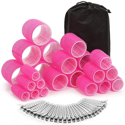 Rollers Hair Curlers 49 Pcs Set with 24Pcs Self Grip Hair Rollers 4 Sizes and 24 Pcs Hair Clips for Blowout Look Long Medium Short Thick Hair Volume