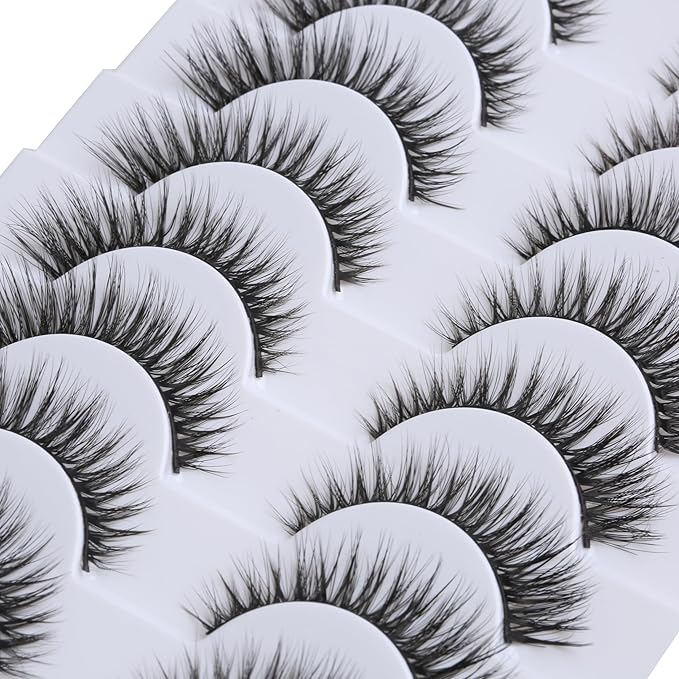 SUNWELL False Eyelashes 12mm Mink Lashes Natural Look Cat Eye Faux Mink Lashes 3D Fluffy Soft Luxury Volume Fake Lashes 10 Pairs Pack