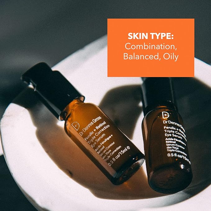 Dr. Dennis Gross Ferulic + Retinol Triple Correction Eye Serum: for Wrinkles, Loss of Elasticity, and Rough Texture, 0.5 fl oz