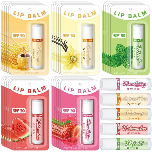 30 Pack Lip Balms SPF 30 Bulk Sunscreen Lip Balms Party Gifts Favors Lip Sunscreen Care with Vitamin E Wedding Bridal Shower Favors Baby Shower Gifts for Outdoor Travel Beach