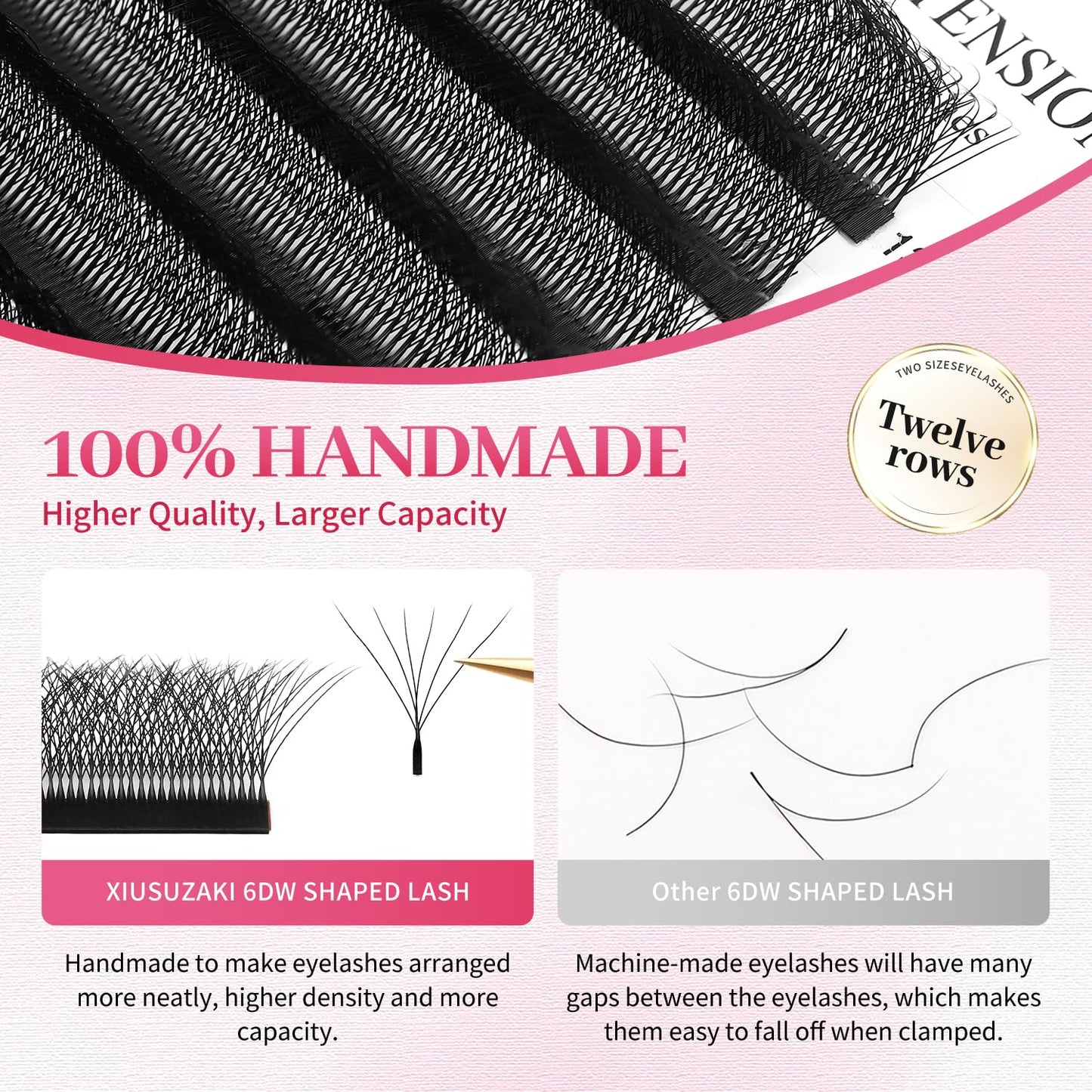 W Lash Extensions Supplies 6D Eyelash Extensions W Shape 0.07mm Thickness D Curl 10mm Premade Fans Easy Fan Lashes Volume Matte Black 12 Rows Crisscross Eye Lashes(W-6D-0.07-D,10mm)