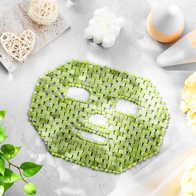 Jade Facial Mask, Jade Sleep Natural Stone Mask, Green Facial Cooling Mask, Jade Eye Mask Beauty Skincare Massage Tools for Alleviate Puffiness Face Massage Puffy Eyes Dark Circles