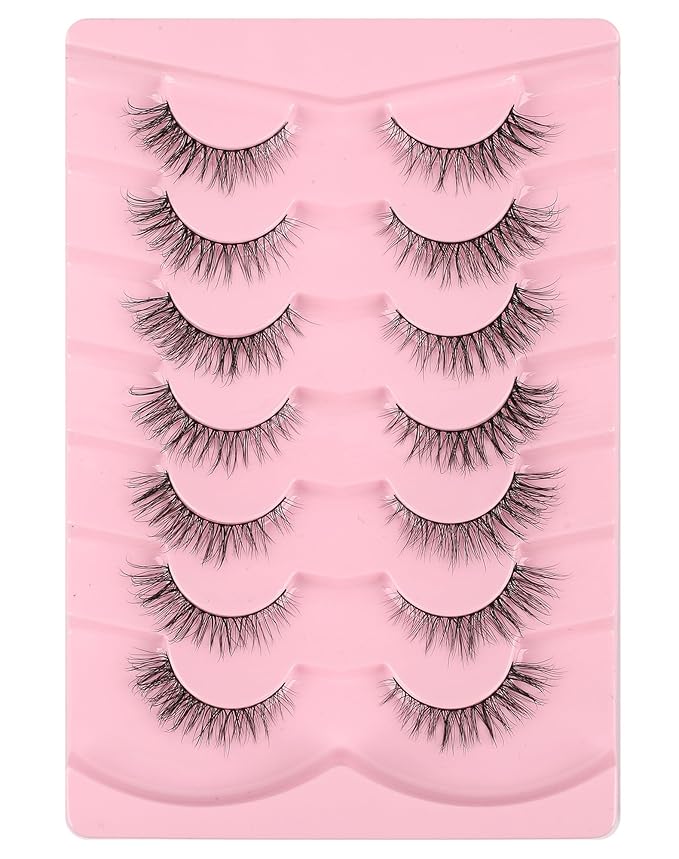 Cat Eye Lashes Short Strip Lashes Natural Looking False Eyelashes Wispy Fake Lashes Fluffy False Eyelashes Think Eye Lashes Pack 7 Pairs