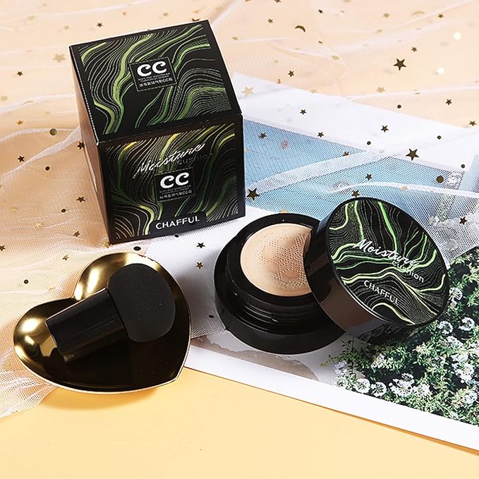 2 PCS Mushroom Head Air Cushion CC Cream Nature Foundation,Foundation Brush Powder Brush,Moisturizing Concealer, Bright Makeup Base Long Lasting with Mushroom Makeup Sponge(#05 Sand)