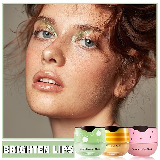 3PCS Bee Lip Balm Honey Pot Honey Strawberry Apple Lip Balm Sleeping Lip Mask Silky Hydrating Bee Lip Balm Lip Mask Overnight Lip Care Products(Honey+Strawberry+Apple Lime)
