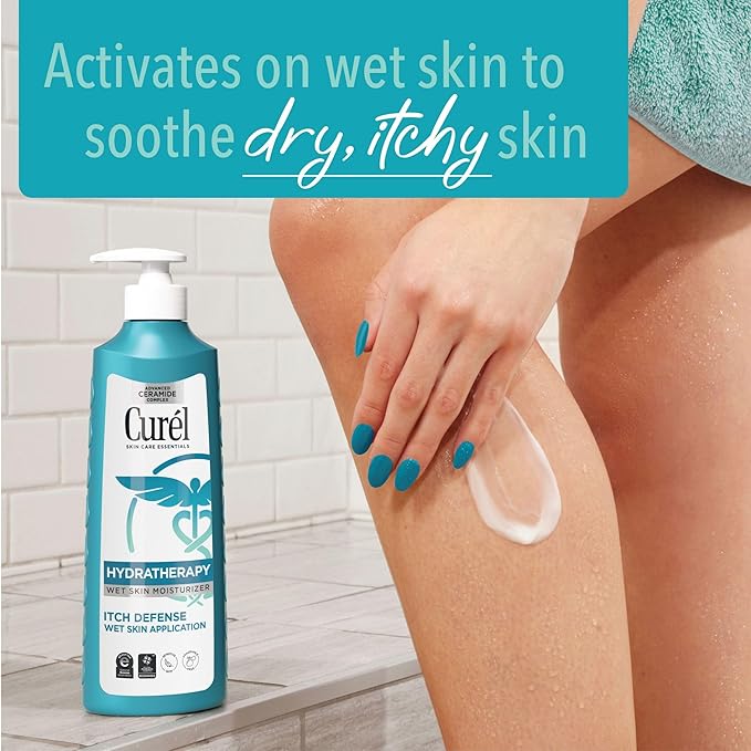 Curel Hydra Therapy In Shower Lotion, Itch Defense Body Moisturizer with Advanced Ceramide Complex, Vitamin E, & Oatmeal Extract, 12 Oz, Pack of 2