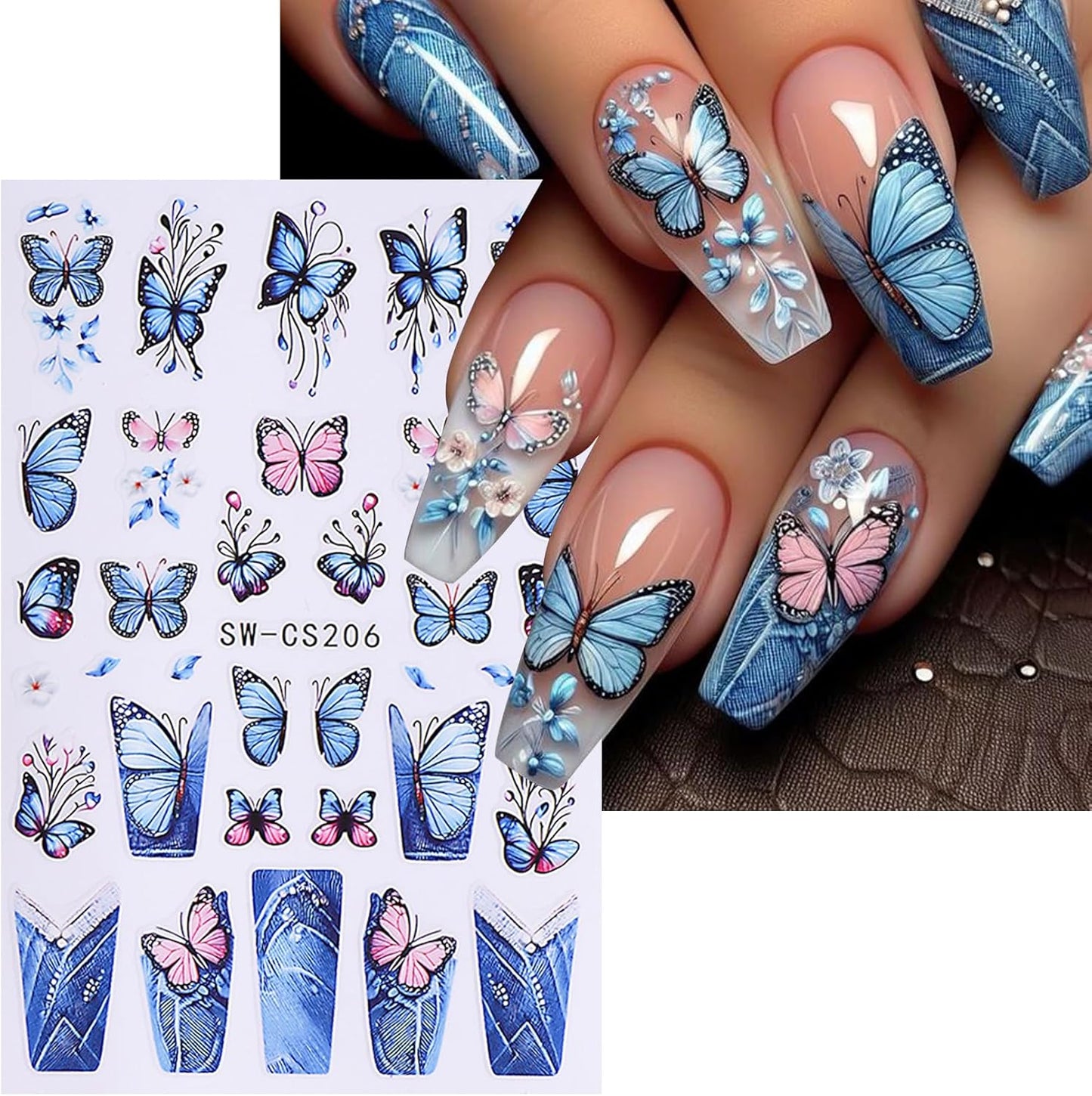Flower Stickers for Nail Art Decals - 12 Sheets Spring Butterfly Nail Stickers with Tweezers 3D Floral Leaves Plant Nail Art Designs DIY Self Adhesive Daisy Blossom Nail Supplies Decorations