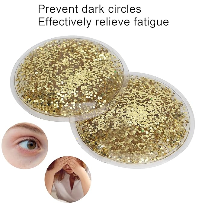 Gel Eye Pack, Hot Cold Compress Eye Gel Ice Packs Reusable Cooling Eye Cover for Dark Circles Puffiness Cold Eye Girl Women(Gold)