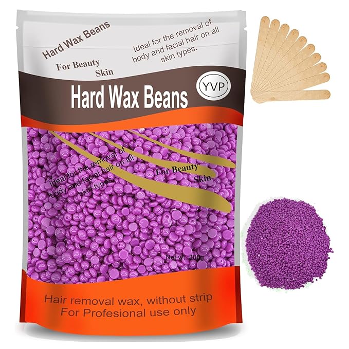Hard Wax Beads for Hair Removal, Waxing Beans for Sensitive Skin (Violet), 10.5 Ounce/bag with 10pcs Wax Sticks