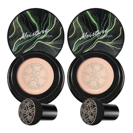 2PCS Mushroom Head Air Cushion CC Cream Foundation,Moisturizing Mushroom Head Foundation BB Cream Makeup Foundation Matte Concealer Full Coverage Long-lasting Oil Control (Natural)