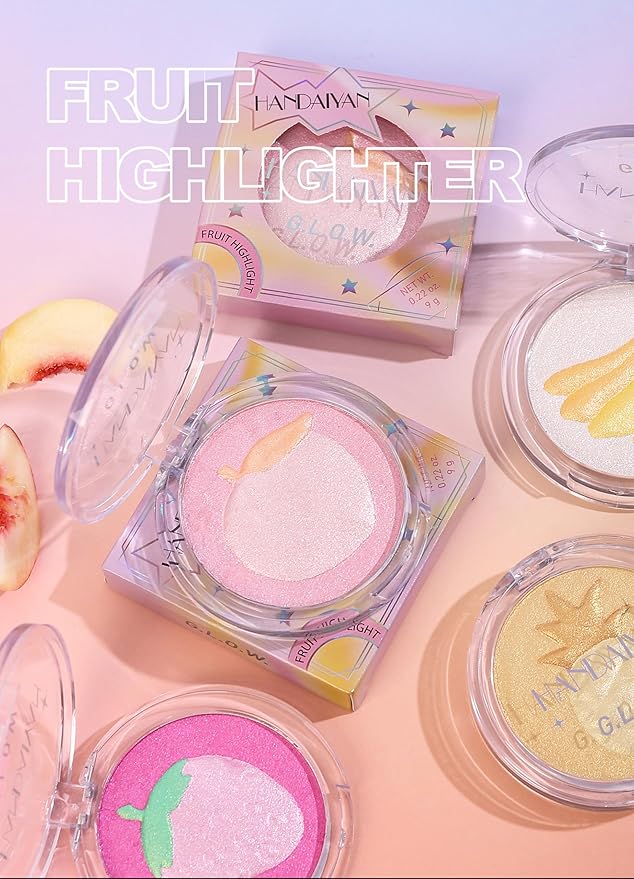 Glitter Highlighter Highlight Makeup, Fruit Glitter Face Illuminator Highlighter, Diamond Sparkly Highlighter Iluminadores Illuminator Make Up for Face Body Cheek (#01 Peach)