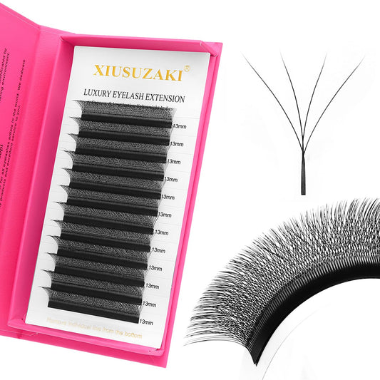 W Lash Extensions Supplies 4D Eyelash Extensions W Shape 0.07mm Thickness D Curl 12mm Premade Fans Easy Fan Lashes Volume Matte Black 12 Rows Crisscross Eye Lashes(W-4D-0.07-D,12mm)
