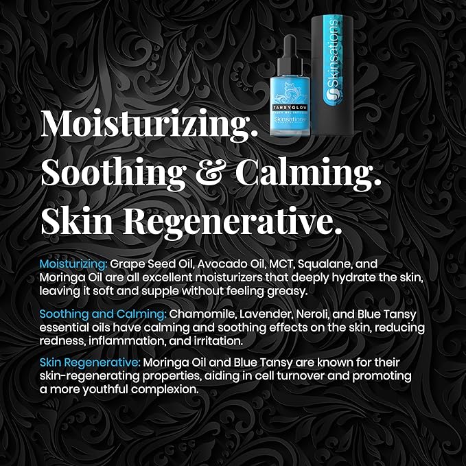 Skinsations - Balancing Face Oil Infusion - TANSY GLOW - Soothing and Calming, Skin Regenerative, Hydrating, Anti-Aging Skin Care - Blue Tansy, Neroli Oil, Chamomile, Moringa Oil, Vitamin C, Vitamin E