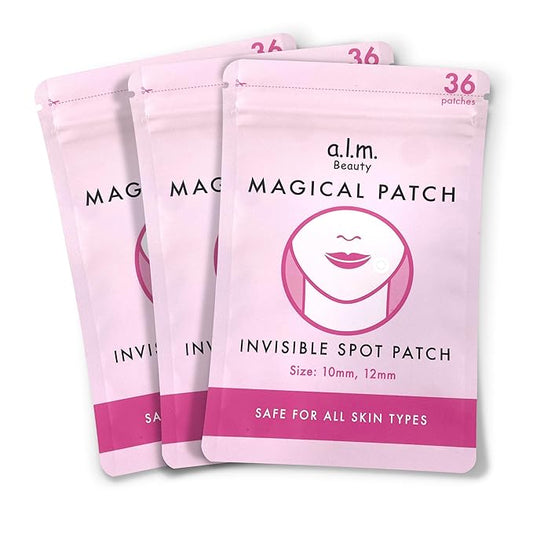 a.l.m. Magical Patch (3) Hydrocolloid pimple patches. These ultra thin & translucent hydrocolloid adhesive covers and absorb unwanted pimples. Parches Para Acne for skincare.