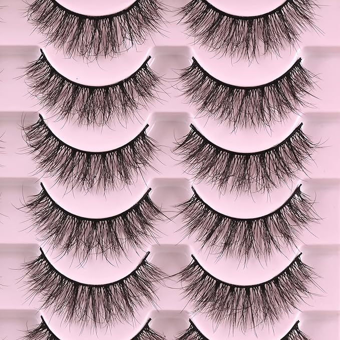 FARRED Natural Lashes Short Eyelashes Wispy False Mink Lash Pack 14 Pair Natural Look Fluffy Doll Eyelash Small Fake Strip Lashes Full Pestañas Sets for MUA and Beginners Daily Makeup (F5 | 8-15mm)