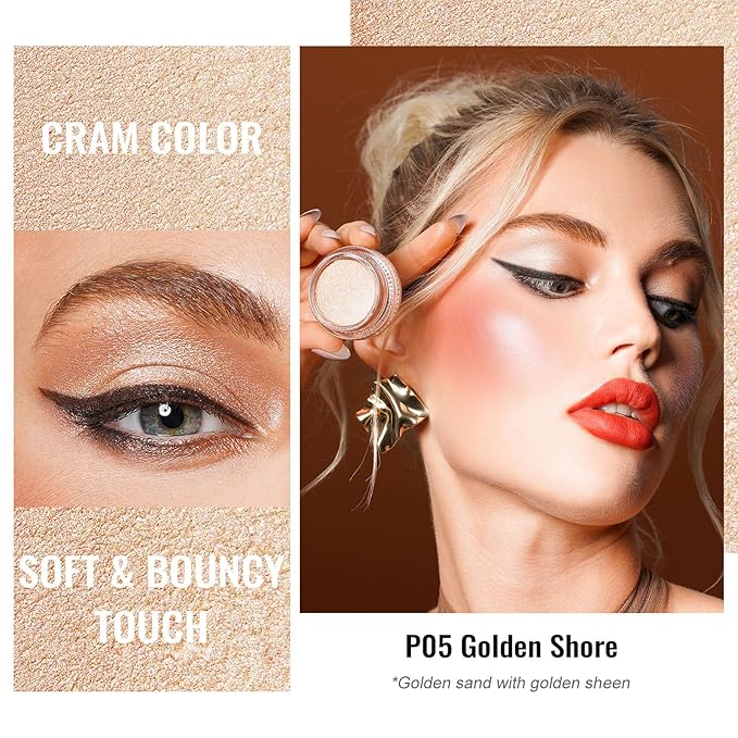 Oulac Light Golden Cream Eyeshadow also for Highlighter Large Capacity Highly Pigmented Eye Shadow Waterproof &Long Lasting with Moisturizing Formula P05