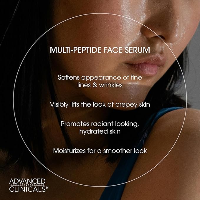 Advanced Clinicals Multi Peptides Serum For Face | Visible Anti Aging Hydrating Collagen Peptide Facial Serum With Vitamin E Helps Improve Look Of Wrinkles, Puffiness, & Uneven Skin Tone, 2-Pack