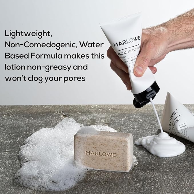 MARLOWE. Skin Care Set, No. 122 Facial Scrub 6 oz & No. 123 Facial Moisturizer 6 oz with Natural Extracts & Antioxidants, Cleanses, Exfoliates, Hydrates & Soothes