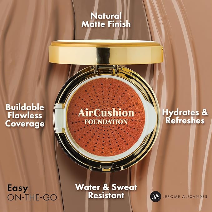MagicMinerals AirCushion Foundation & Liquid Silk Primer by Jerome Alexander, Makeup with Skincare Active Ingredients, Full Buildable Coverage (Dark)