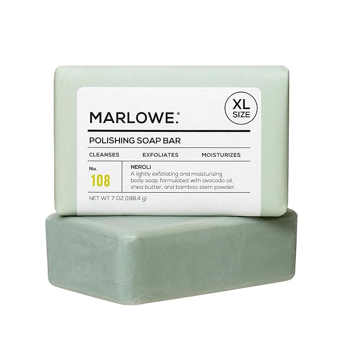 MARLOWE. No. 108 Lightly Exfoliating Soap Bar, 7oz, Polishing, Moisturizing & Cleansing Bar Soap for Men, Made with Natural Ingredients