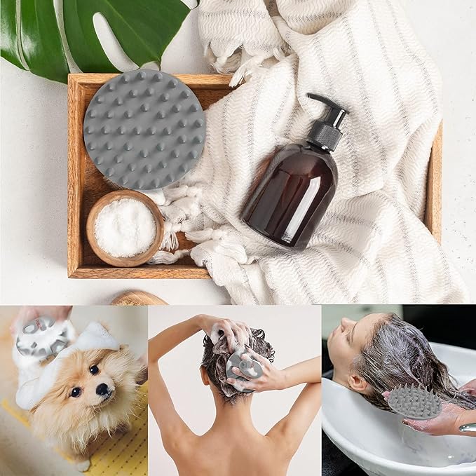INNERNEED Scalp Massager Shampoo Brush, Wet & Dry Manual Scalp Care Head Scrubber Hair Washing, Soft Silicone Bristles, for Hair Growth, Dandruff Removal (Black+Gray)