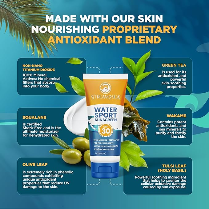 STREAM 2 SEA SPF 30 Mineral Sunscreen Biodegradable and Reef Safe, 1 Fl oz Travel Size Pack of 3, Paraben Free Non Greasy and Moisturizing Mineral Sunscreen For Face and Body Against UVA and UVB