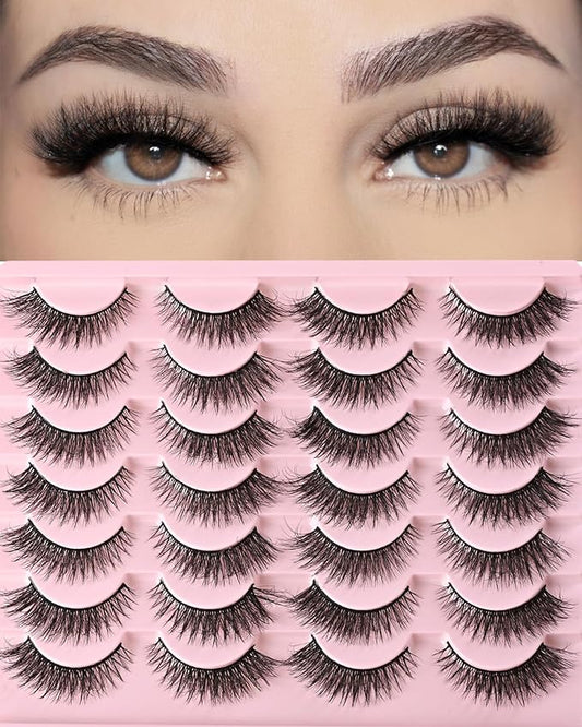 FARRED Cat Eye Lashes Short Natural Eyelashes Fluffy Wispy Lashes 14 Pairs False Lash Wispy Volume Fake Eyelash Faux Mink Strip Lashes Pack for Daily Makeup (F13 | 7-14 mm)