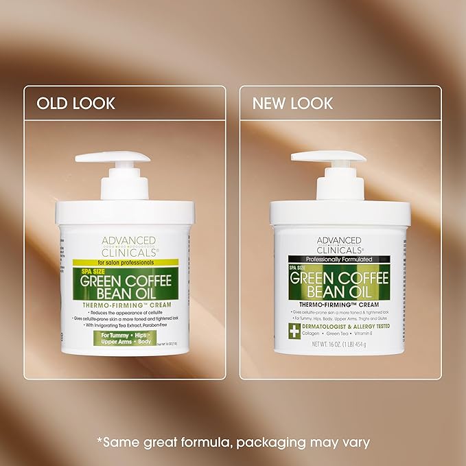 Advanced Clinicals Green Coffee Bean Thermo Firming Body Cream | Anti Cellulite Cream | Caffeine Body Lotion Moisturizer To Firm, Tighten, & Hydrate Look Of Legs, Arms, Tummy, Butt, & Thighs, 16 Oz