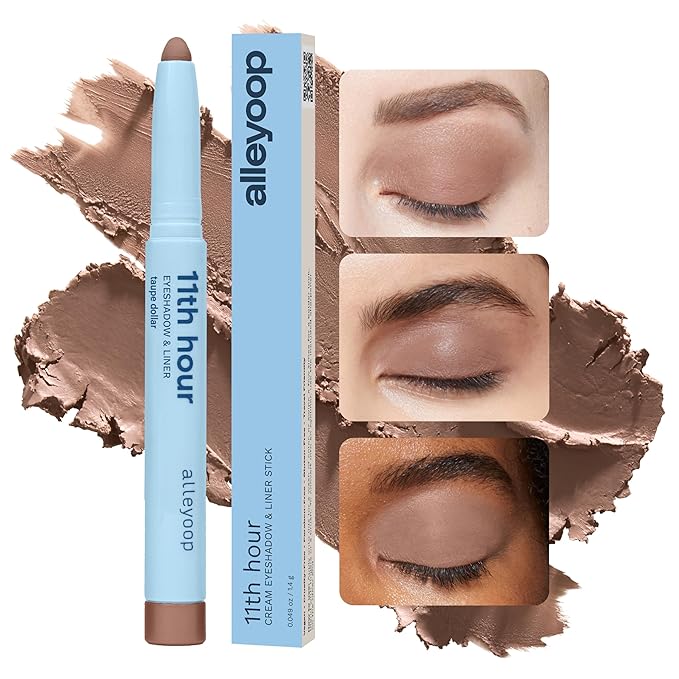 ALLEYOOP 11th Hour Waterproof Cream Eyeshadow Stick – Long-Lasting Eye Shadow Pencil & Eyeliner, Cream to Powder Stick & Highlighter – Smudge-Proof Eyeshadow Matte, Taupe Dollar Matte