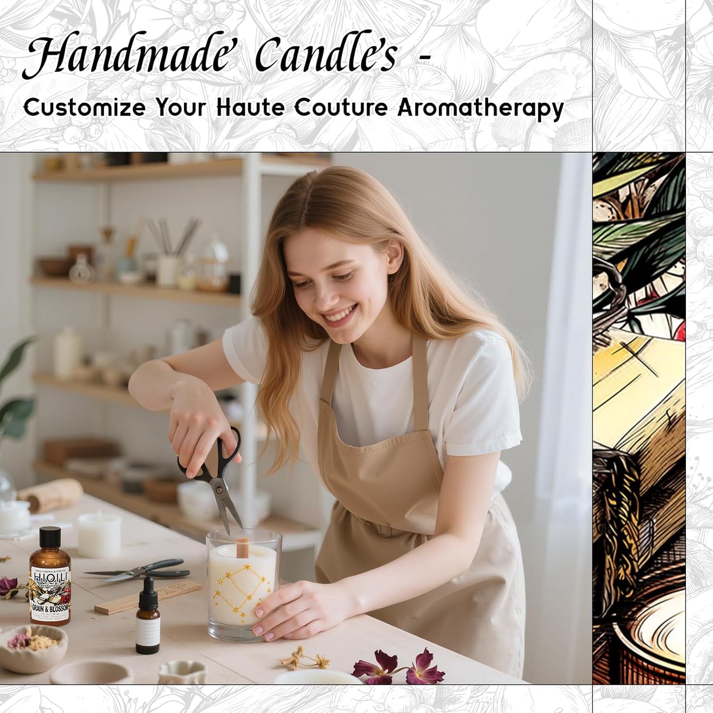 HIQILI Grain & Blossom Fragrance Oil for Diffuser, Candle, Solid Perfume Making, Fresh Floral Scents, Body & Skin Care - 1 Fl Oz