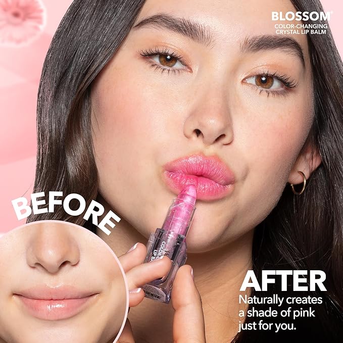 Blossom Moisturizing Color Changing Shimmering Lip Balm Sparkle Lip Stain Tint, Infused with Real Flowers, 3g, Blush