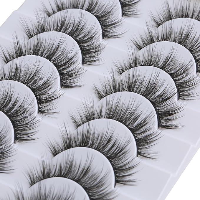 SUNWELL False Eyelashes 14mm Mink Lashes Natural Look 3D Faux Mink Lashes Manga Lashes Strips Soft Wispy Luxury Volume Fake Lashes 10 Pairs Pack