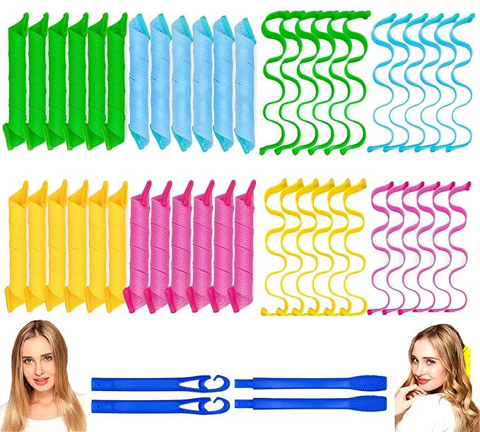 48PCS Hair Curlers Heatless Spiral and Wave Two Styles’Curls(20inch) No Heat Curlers with 4PCS DIY Styling Hooks for Women and Girls’ Medium or Long Hair (20 inch)