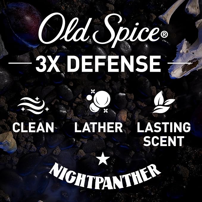 Old Spice Body Wash for Men, 3X Defense, 24/7 Shower Fresh with Long Lasting Lather, NightPanther Scent, 33.4 fl oz (Pack of 4)