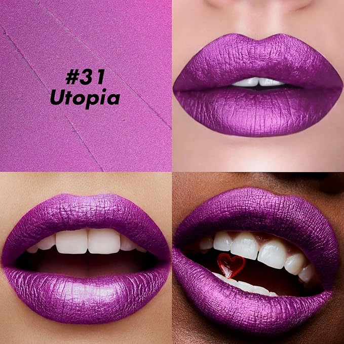 FOCALLURE Ultra Chic Metallic Lipstick,Rich Vitamin E Lip Crayon,Lightweight Shinning Color without Drying or Fading,Long Lasting Lips Makeup,#31 Utopia