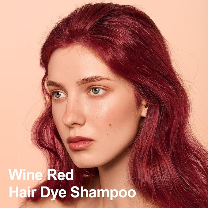 Wine Red Hair Dye Shampoo 3 in 1, Long-lasting & Natual Hair Color Shampoo, Herbal Ingredients Natural Shampoo Hair Dye Effect in Minutes, Gifts for Men Women 500ml