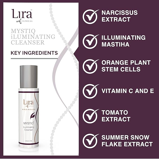 Lira Clinical MYSTIQ iLuminating Cleanser - Moisturizing Face Wash with Vitamin C, Orange Plant Stem Cells, and Plant Extracts - Gentle Facial Cleanser Supports Skin Barrier and Hydration - 6 Oz