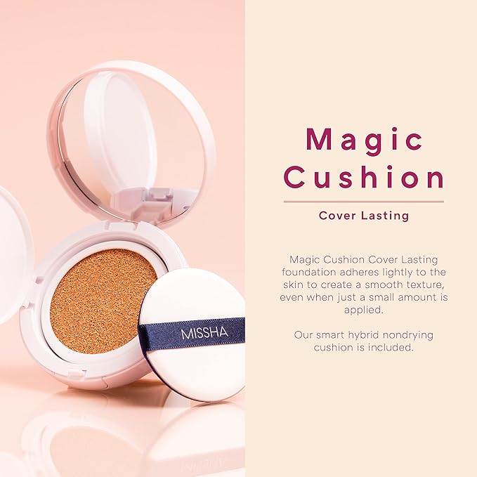 MISSHA Magic Cushion Foundation No.25 Warm beige for light/medium with neutral skin tone Flawless Coverage, Dewy Finish,Easy Application for All Skin Types