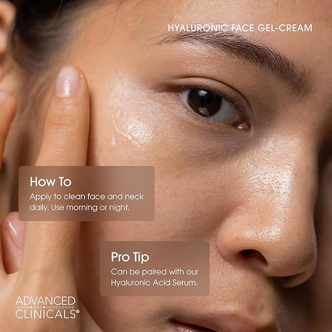 Advanced Clinicals Hyaluronic Acid Moisturizer Gel Face Cream W/Vitamin E + B5 | Hydrating & Vitamin C Face Lotion Hydrates Dry Skin & Improve Look Of Wrinkles & Fine Lines, 2 Fl Oz