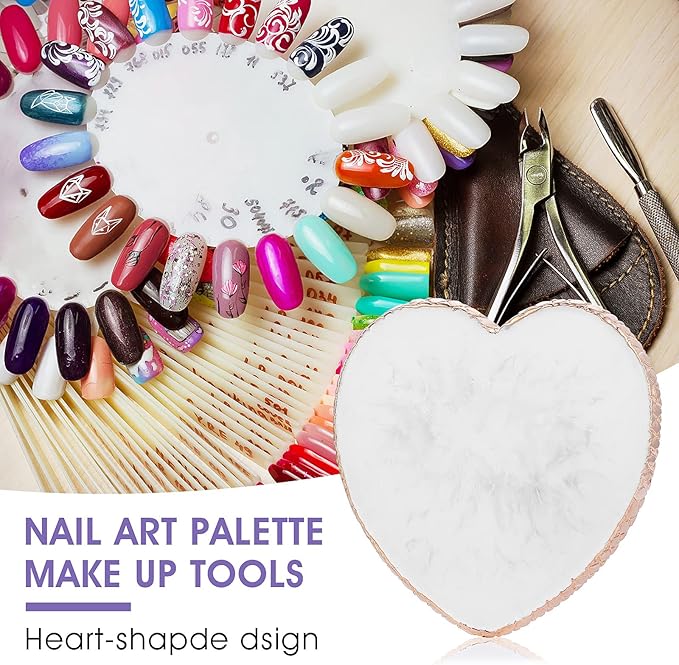 Resin Nail Art Palette Nail Mixing Palette Polish Color Mixing Plate Golden Edge Nail Holder Display Board Heart Shape Cosmetic Mixing Tools