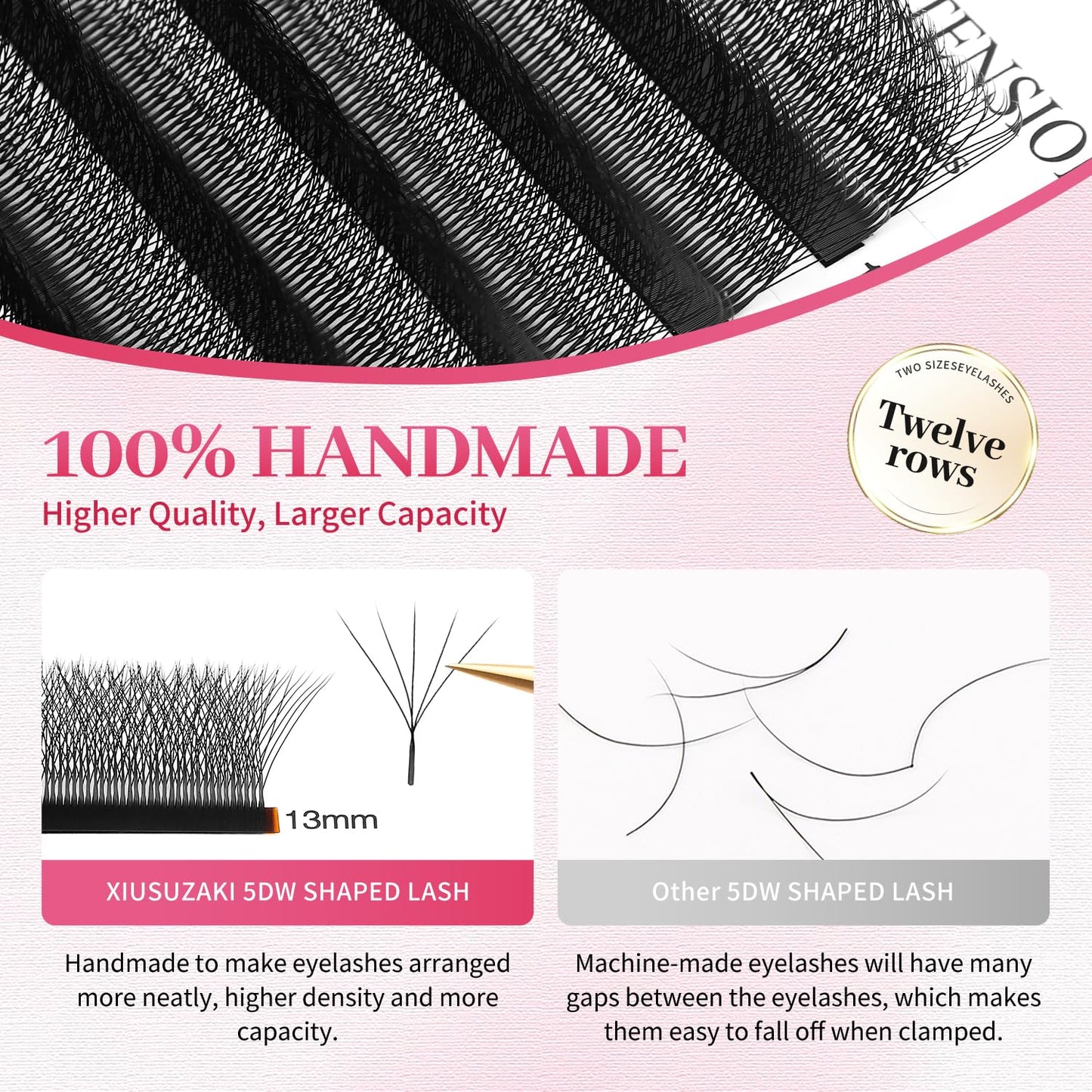 W Lash Extensions Supplies 5D Eyelash Extensions W Shape 0.07mm Thickness D Curl 14mm Premade Fans Easy Fan Lashes Volume Matte Black 12 Rows Crisscross Eye Lashes(W-5D-0.07-D,14mm)