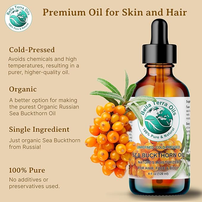 Bella Terra Oils Pure Sea Buckthorn Oil – 1 gallon, Unique Nutrient Blend, Nourishing, Non-Greasy, Radiant Glow for Skin, Softness for Hair